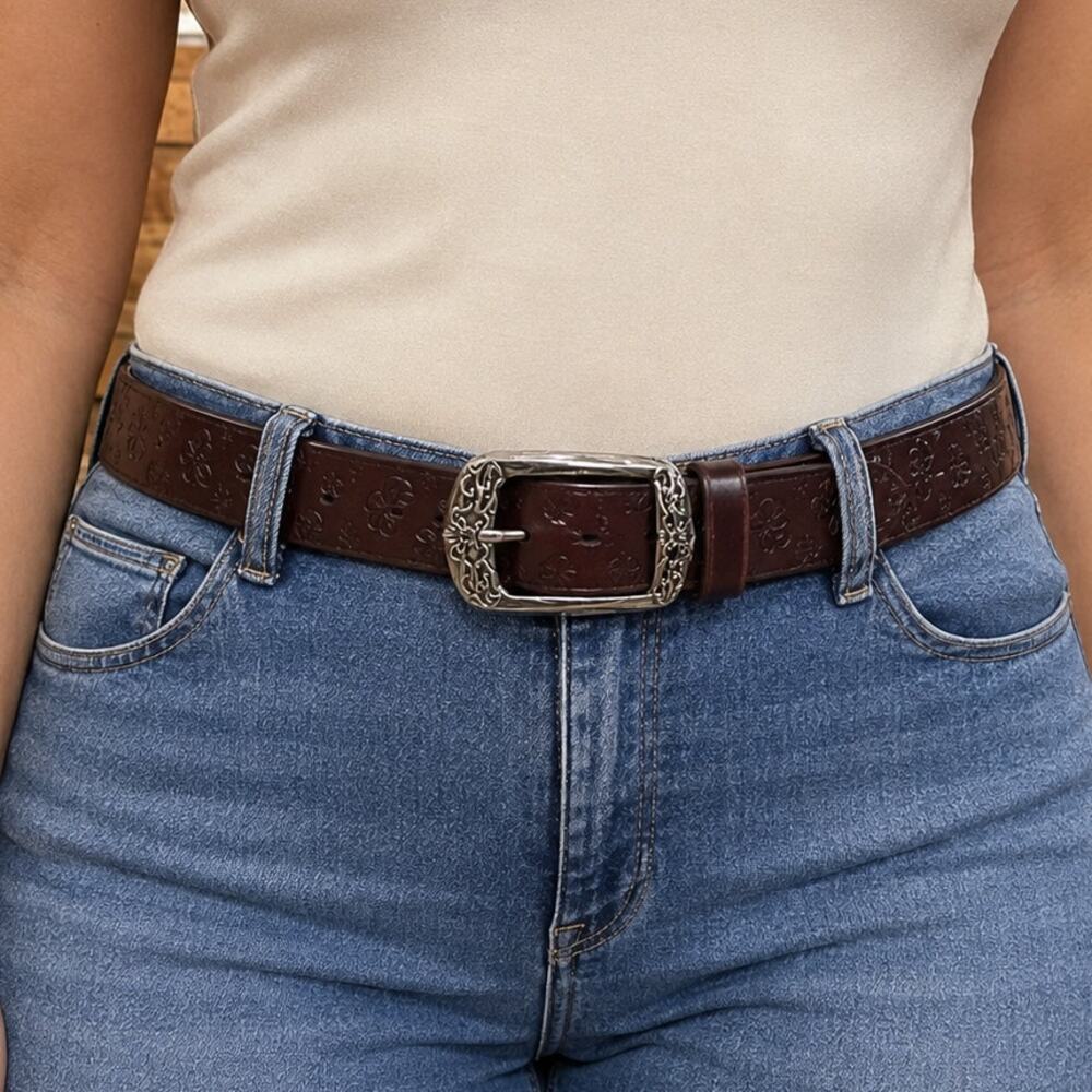Flamingals Dark Brown Embossed Butterfly Floral Western Belt 110CM / 43" NEW